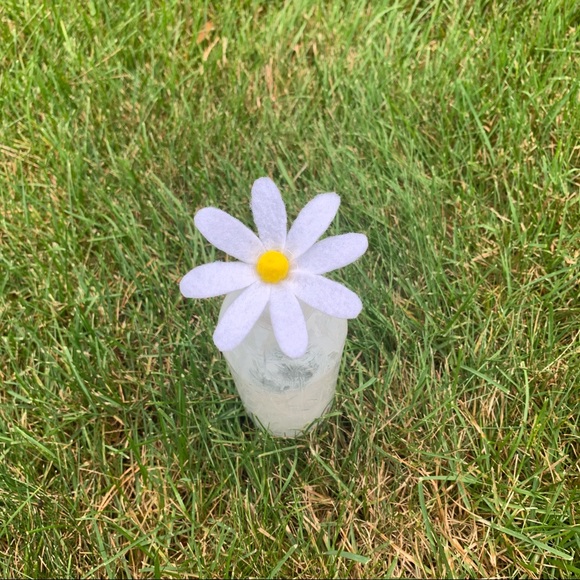 White Felt Daisy and Painted Plastic White Vase - Picture 2 of 7
